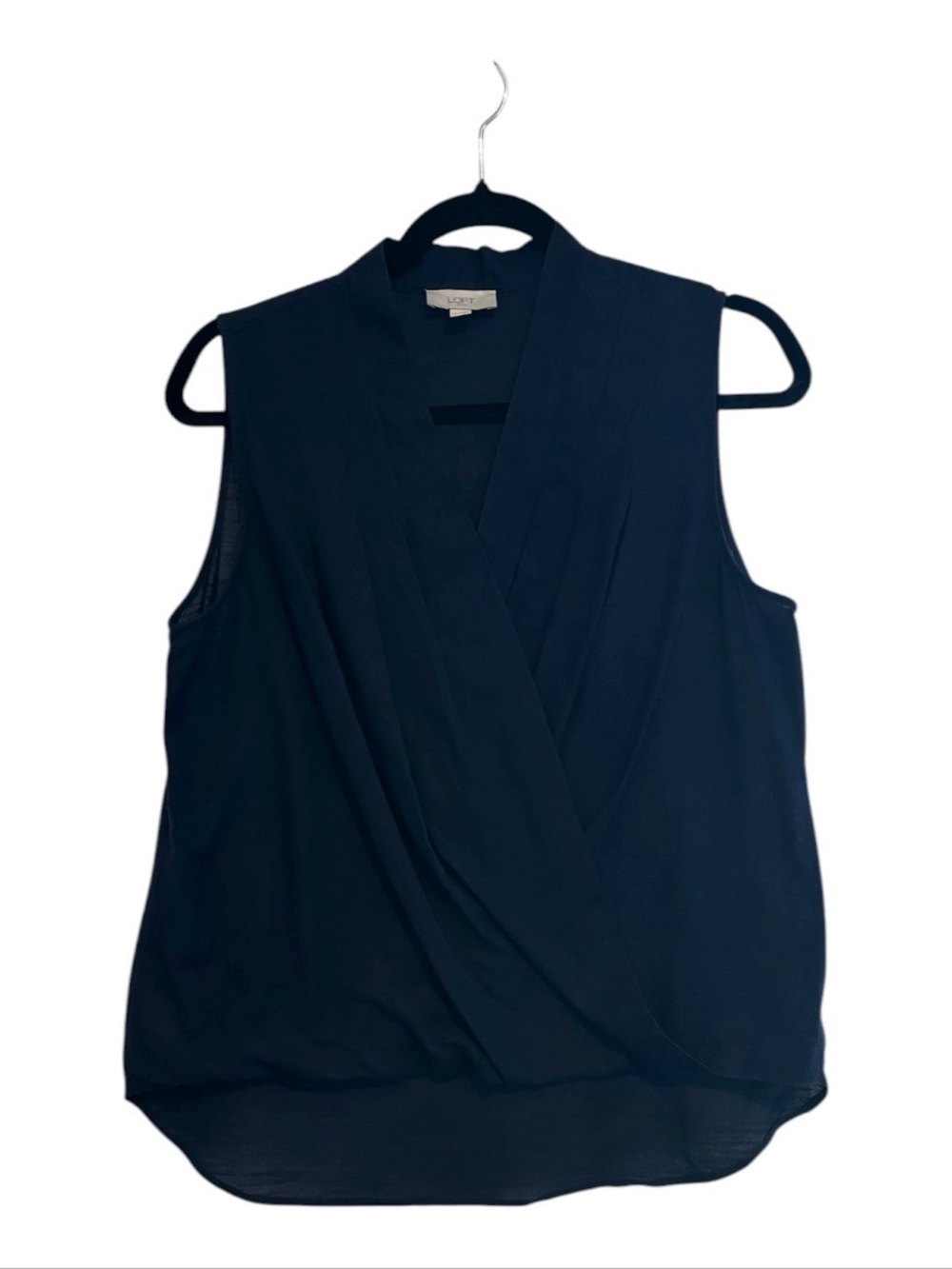 100% Cotton LOFT Outlet Navy Draped Wrap Blouse